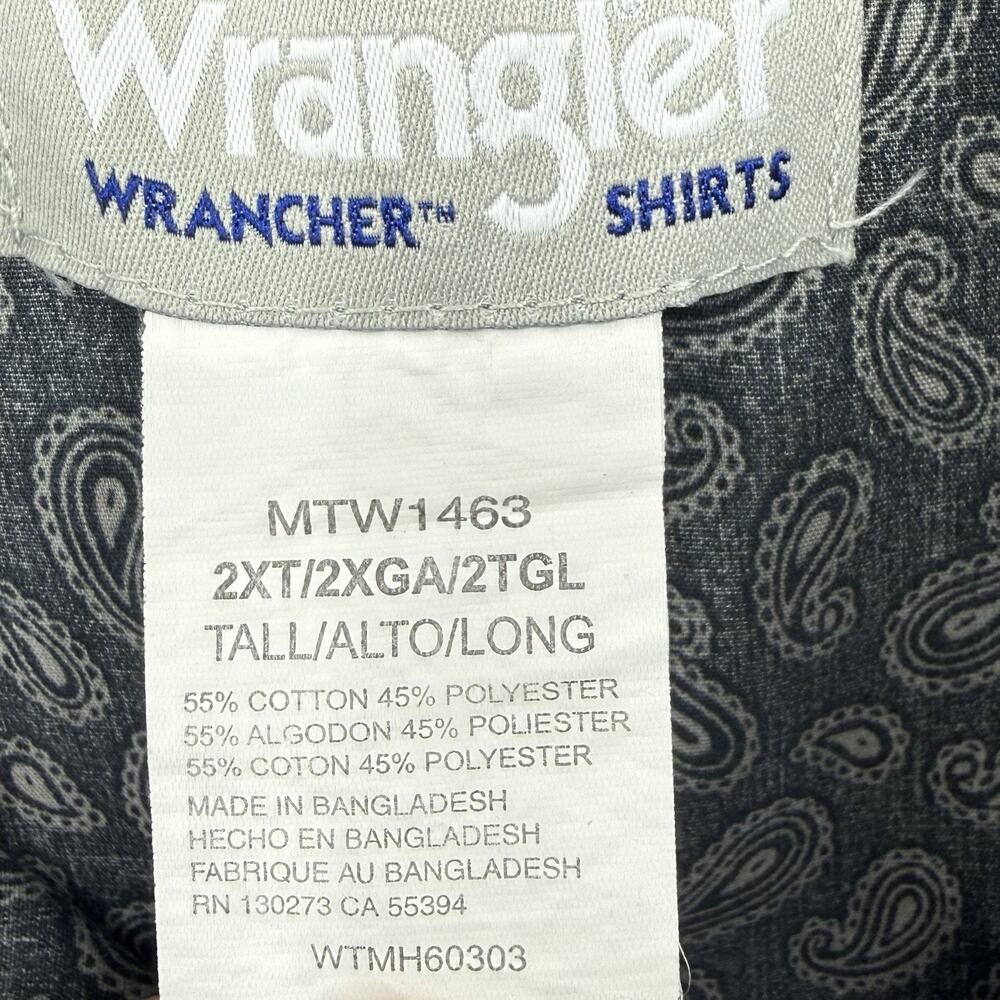Wrangler Vintage Mens 2XLT Paisley Pearl Snap Western Shirt Gray Long Sleeve - Picture 6 of 10